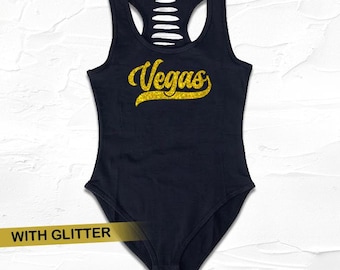 Black Glitter Gold Las Vegas City/Team Bodysuit, LV/Sin City Bodysuit for womens, Party Outfit, Vegas Vacation Clothing, Vegas Sports Fan