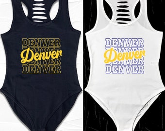 Womens White/Blue Denver Team Gameday Bodysuit outfit, GO Colorado