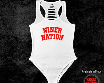 White Red San Francisco Niner Faitful Bodysuit, SF Bodysuit for womens, Niner Fan