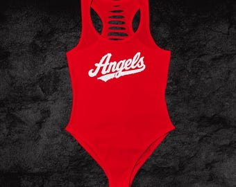 Angels Glitter Script Bodysuit, Game Ready Sport Style, Women's athletic fashion