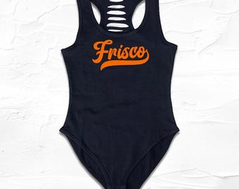 Black Orange Handmade San Francisco SF Bodysuit, Frisco Comfort Shirts for women, Frisco Fan, Faitful Fan ,Frisco Girl