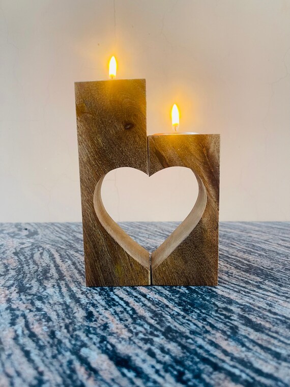 Wooden heart sales tea light holder