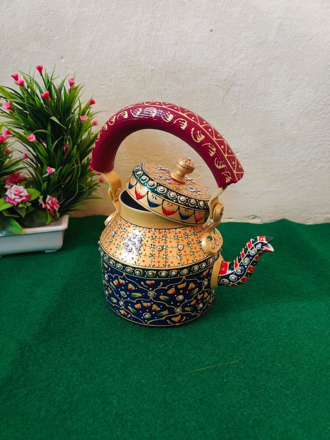 Hand Painted Aluminum Tea Kettle Set Tea Kettle Pot Dining Etsy