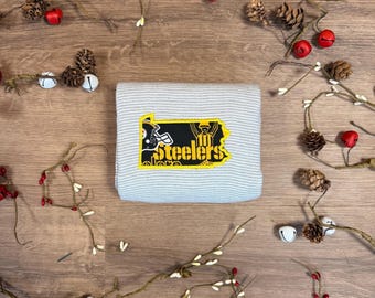 Pittsburgh Steelers Gold PA Border besticktes Küchentuch | Fußball Fan Geschenk | Schwarz und Gold Wohnkultur | Game Day Küchentuch