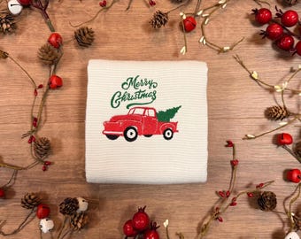 Frohe Weihnachten Rot Pick-up Küche Handtuch | Festliche Feiertage Dekor | Gemütliche Winter-Küche | Urlaub Geschenk | Weihnachtsdekor | Bauernhaus