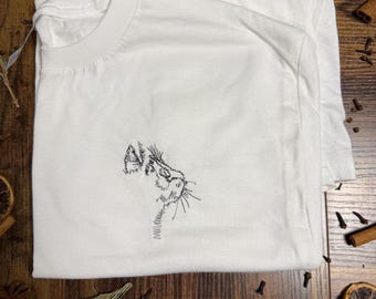 Shirt mit Katzengesicht | Minimalistisches Katzen-Liebhaber-T-Shirt | Einfache Line Art Stickerei | Geschenk für Tierliebhaber | Urlaub Geschenk