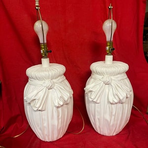 Mid Century White Plaster Drapery Lamps