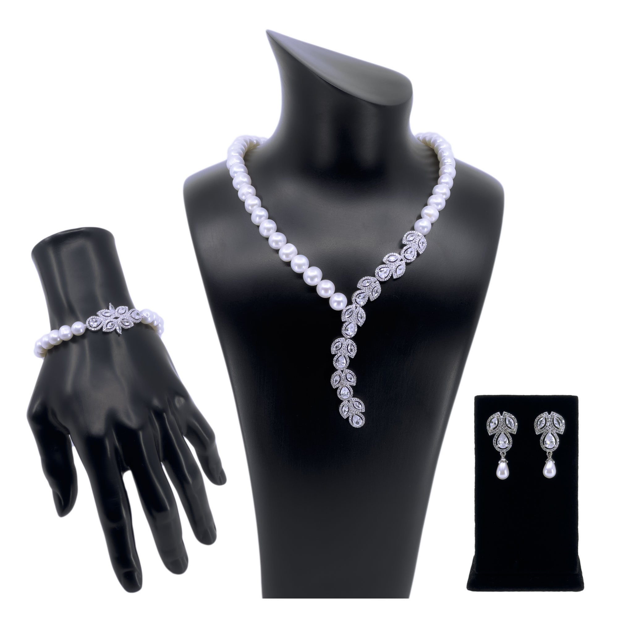 Bridal Jewellery Set, Silver Wedding Set, Wedding Necklace, Pearl and