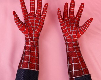 Personalized Long Spider Gloves, Screen Printed Red Hand Accessories, Custom Size Costume Prop