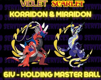 Koraidon and Miraidon - Pokemon Scarlet and Violet - 6 IV's - Holding Master Ball - Non-Shiny - Bundle