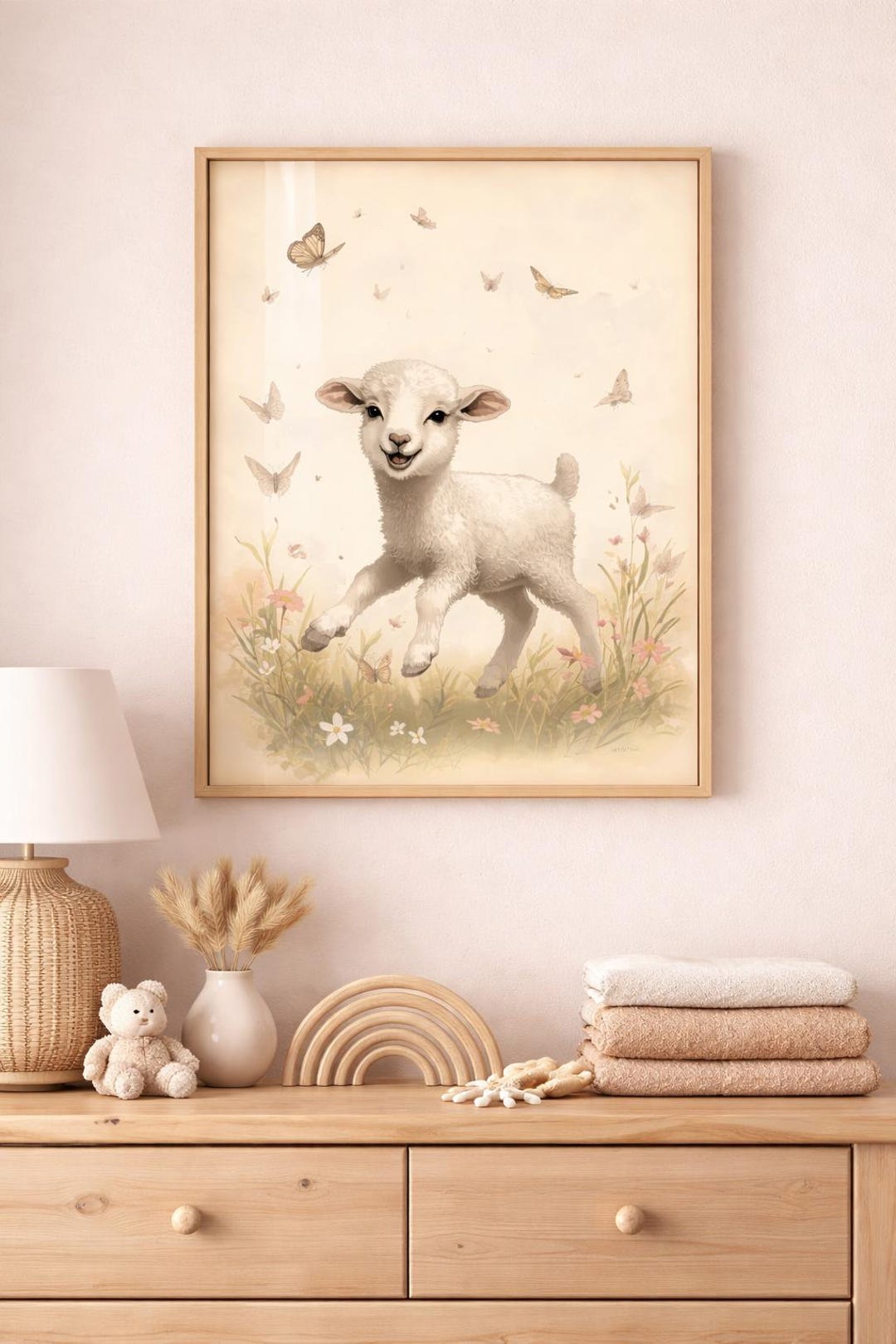 Playful Lamb Nursery Wall Art Printable, Romantic Farm Animal Poster ...