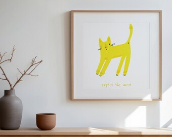 Expect the Worst - Cynical Cat Digital Print | Funny Cat Wall Art | Motivational Poster | Trendy Wall Art | Home Decor | Dark Humour Art