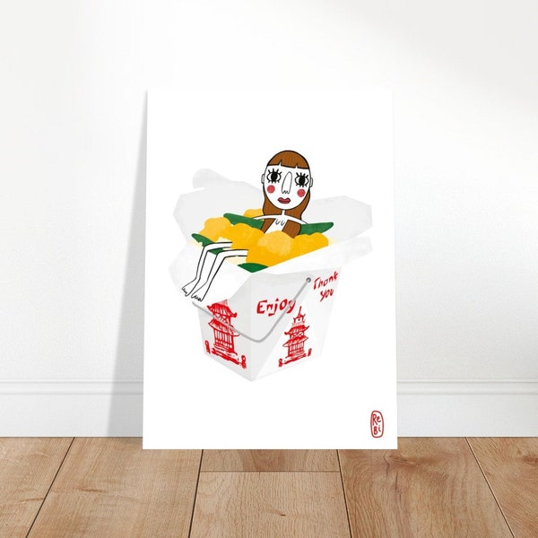 Chinese Takeout Girl Poster | Wall Art | Gift Idea | Art Print | Illustration