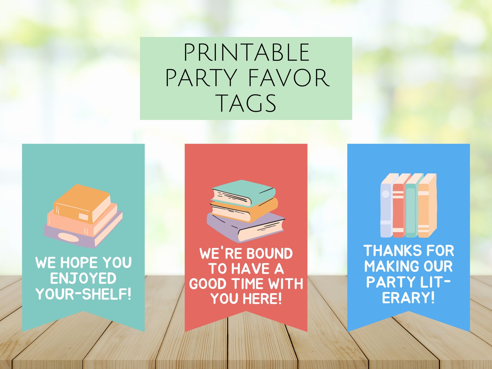 Printable Party Favors Template or Goodie Bag Tags With Books Puns for ...