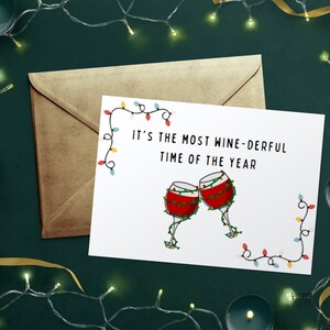 Printable Holiday Card, Various Sizes, Wine Lover Instant Digital Download, Merry Christmas, Guide Template, Cute Pun, Girlfriend Favorite