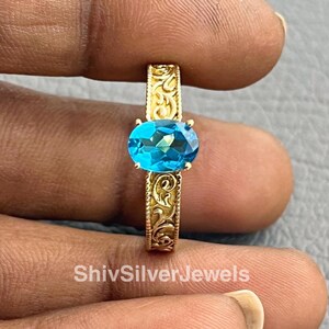 Natural Swiss Blue Topaz Ring Sterling Silver Gemstone Vintage Ring For Women - Promise Ring November Birthstone Anniversary Gift For Her