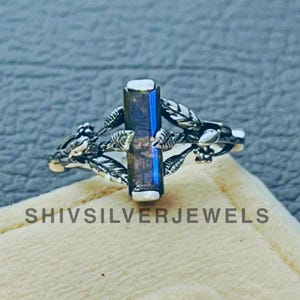 Silver Branch Fire Labradorite Ring, 925 Sterling Silver Ring, Handmade Nature Inspired Leaves Celestial Jewelry, Anniversary Gift For Her