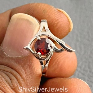 Handmade Art Deco Garnet Ring 925 Sterling Silver Handmade Wedding Jewelry