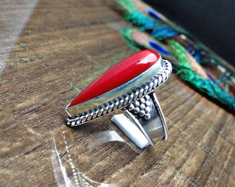 Anello in argento sterling con corallo rosso: gioielli boho