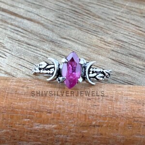 Op de natuur geïnspireerde in marquise geslepen roze robijn edelsteen sterlingzilveren ring, verlovingsring bloemenblad