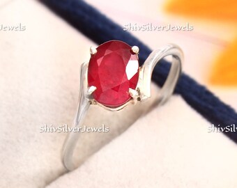 Unieke minimalistische rode Ruby edelsteen ring, sierlijke verklaring 925 zilveren ring, trouwring, natuurlijke Ruby ontwerper handgemaakte mooie ring