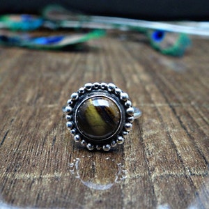 Tiger&#39;s Eye Ring 925 Sterling Silver Boho Ring, Wedding Silver Ring, Natural Gemstone Anniversary Dainty Ring, Promise Ring Gift for Her