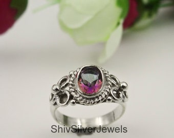 Natuurlijke ovale Mystic Topaz Ring, 925 Sterling Zilver Handgemaakte Designer Ring, Birthstone Ring, Beste voor cadeau, Cadeau voor haar, Verjaardagsring