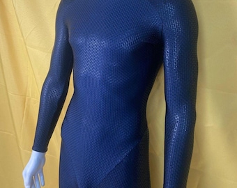 Dark Blue Block Printed Lycra Bodysuit Superhero Cosplay Base Layer