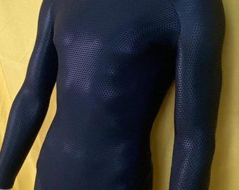 Black Hexagonal Screen-Printed Bodysuit | Superhero Cosplay Base Layer for Cosplay | Custom Print DIY Undersuit