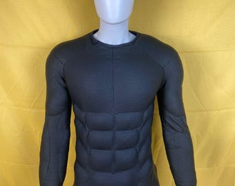 Black Muscle Padded Hex Print Lycra Bodysuit Cosplay Costume