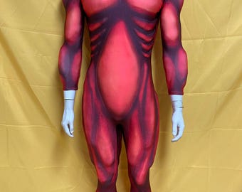 Customizable Christmas Jumpsuit, Red Mutant Muscle Padded Cosplay Bodysuit