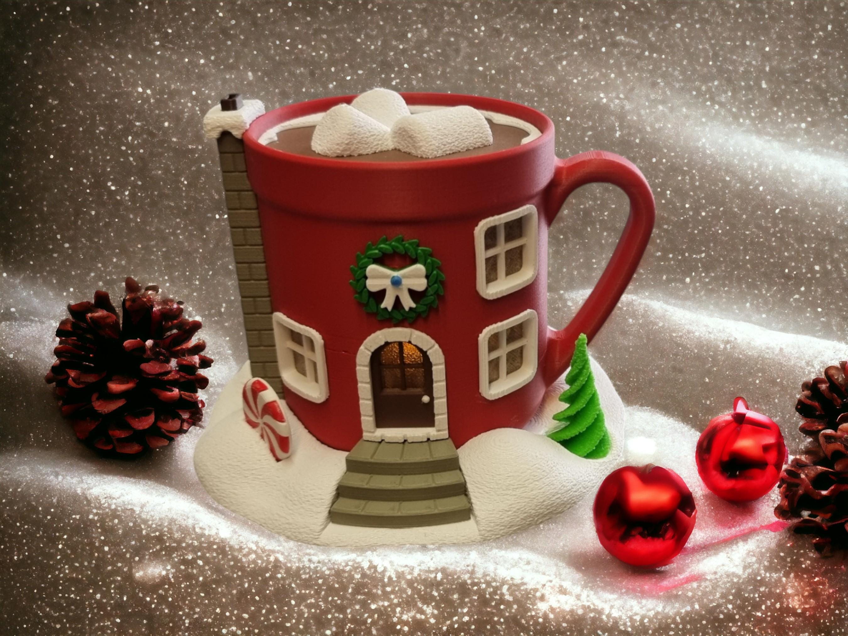 Christmas Fairy House Decoration - Hot Chocolate Mug, Christmas Village incl. LED Tealight 3D-0022