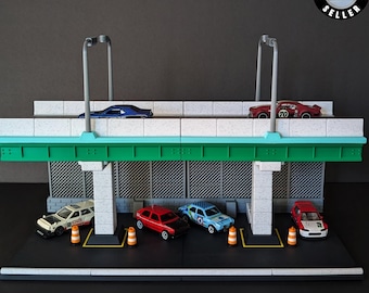 Overpass 1/64 of 1/87 Diorama US Bridge voor Matchbox Hot Wheels DieCast of H0 Cars 3D-geprinte accessoire 3D-0048