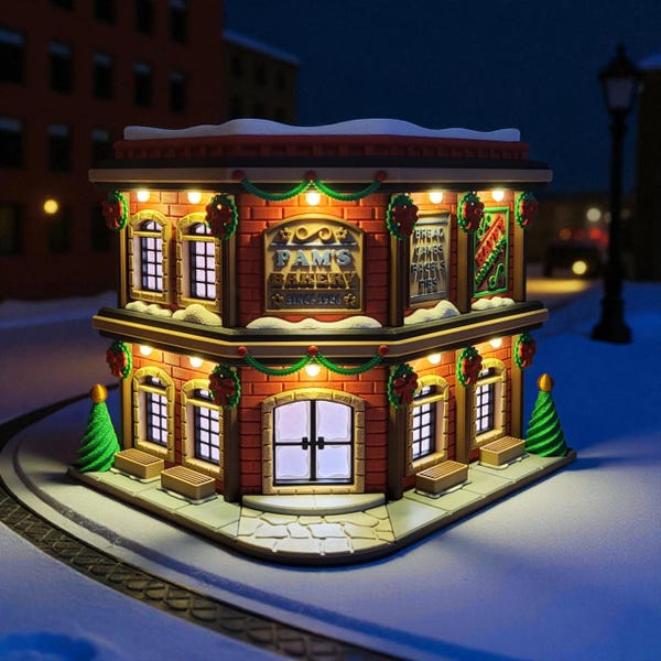 Pam's Christmas Bakery • 3D Diorama Kit • 1/64 or 1/87 Scale Miniature House • Xmas Village Building • Hot Wheels Diecast Matchbox 3D-0100