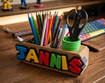 Organiseur de bureau Mario personnalisé avec nom | Cadeau pour gamer | Décoration de bureau | Configuration gaming | Porte-stylo personnalisé