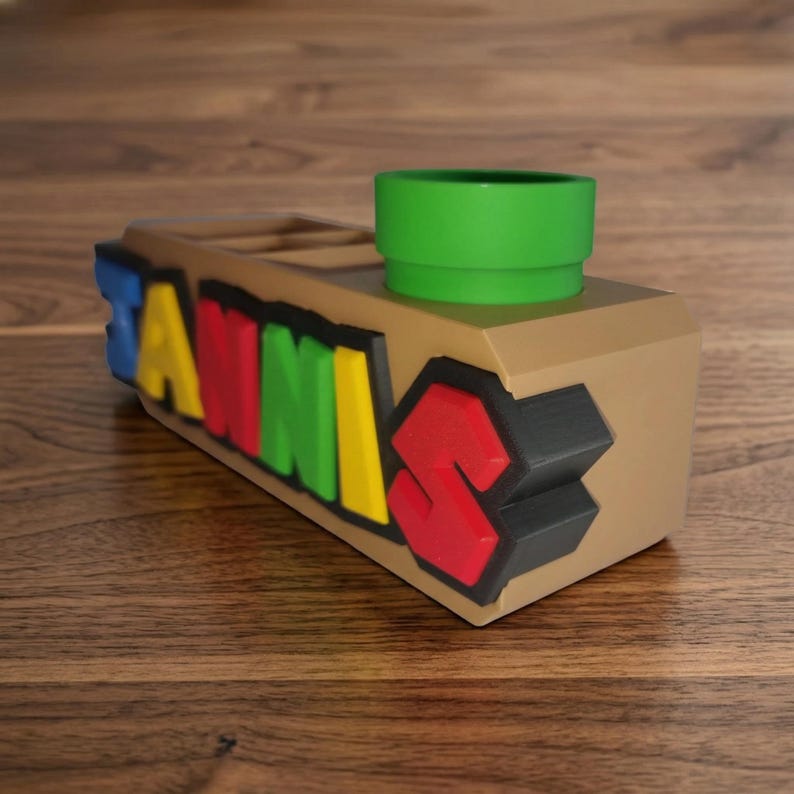 Organiseur de bureau Mario personnalisé avec nom | Cadeau pour gamer | Décoration de bureau | Configuration gaming | Porte-stylo personnalisé image 7