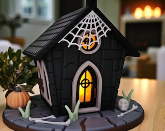 Halloween Fairy House Haunted House – 3D Print Haunted House Kit with LED Light, Table Decoration, Diorama, Gothic Miniature Decoration 3D-0067