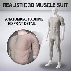 Grauer Muskel-Bodysuit - Realistische anatomische 3D-Polsterung, Cosplay Base Layer Wear