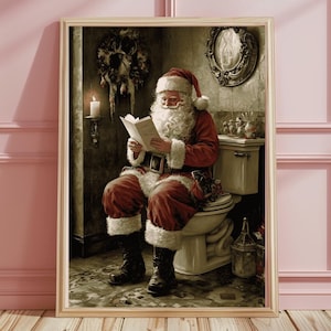 Christmas Santa Bathroom Wall Art, Bathroom Wall Art, Santa Claus Print, Bathroom Print Gift, Vintage Santa, Home Decor, Digital Download