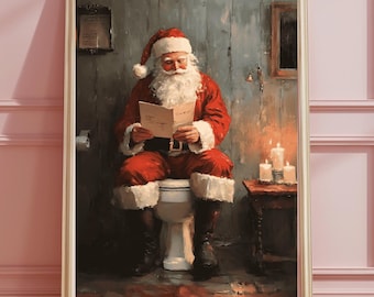 Christmas Santa Bathroom Wall Art, Bathroom Wall Art, Santa Claus Print, Bathroom Print Gift, Vintage Santa, Home Decor, Digital Download