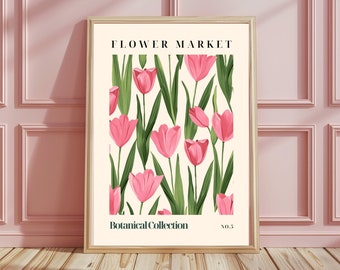 Flower Market Tulip Print, Boho Flower Wall Art, Large Pink Minimalist, Trendy Wall Art, Bedroom Home Decor, Living Room, Digital Download