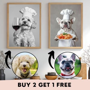 Custom Pet Chef Portrait Poster, Quirky Dog Drinking Beer Wine Wall Art, Bar Cart Kitchen Decor,  Personalized Poster Gift for Pet Parent