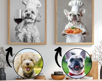 Custom Pet Chef Portrait: Funny Dog Beer & Wine Bar Art (Digital Download)