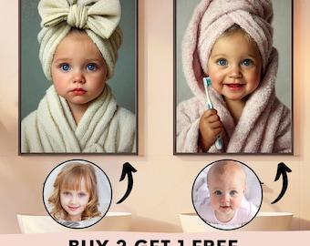 Aangepast portret babybadje: gepersonaliseerde kinderbadkamerkunst (digitale download)
