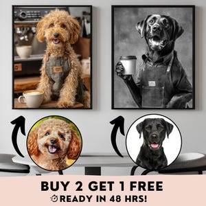 Custom Pet Chef Portrait, Funny Dog Coffee Wall Art, Dog Pasta Art, Personalized Dog Cat Decor, Fathers Day Funny Gift for Dog Cat Owner