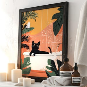 Black Cat Bathroom Print, Funny Cat Wall Art, Quirky Toilet Decor, Humorous Restroom Art, Kawaii Cat Decor, Unique Cat Print, Digital Poster