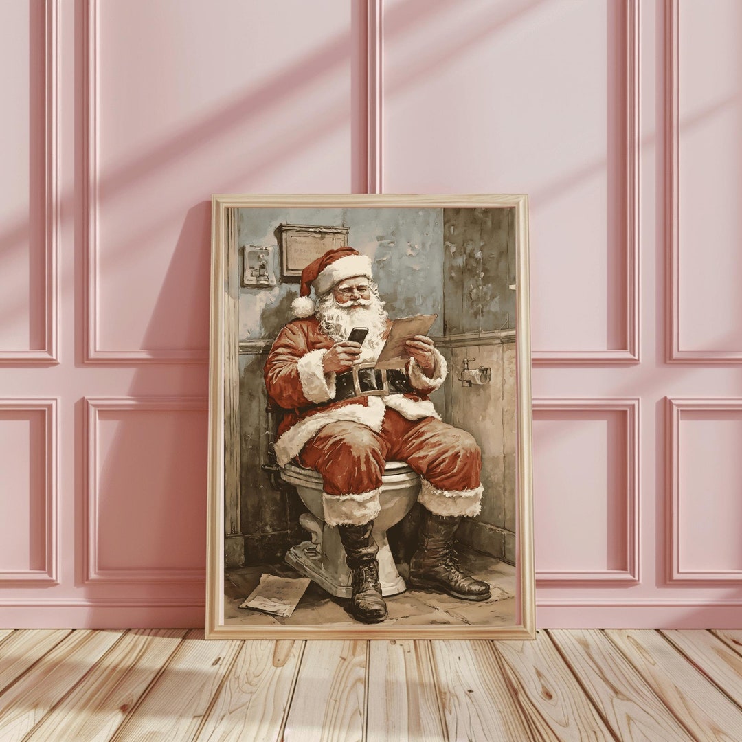 Christmas Santa Bathroom Wall Art, Bathroom Wall Art, Santa Claus Print ...