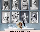 Custom Pet Portrait Photo Set of 8, Funny Dog in Bathtub Posters, Custom Dog Portraits, Bathroom Gallery Wall Prints, Quirky Bathroom Decor
