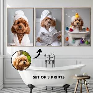 Anpassad Cavapoo badrumskonst set med 3, roliga Cavapoo i badkar-tryck, personlig Cavapoo-present, julklapp, digital nedladdning
