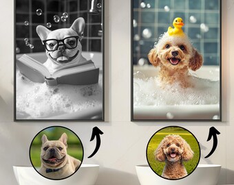 Poodle Custom Pet Portrait in Bathtub, Funny Dog Bathroom Wall Art, Personalized Gift For Golden Retriever Mom, Digital Download